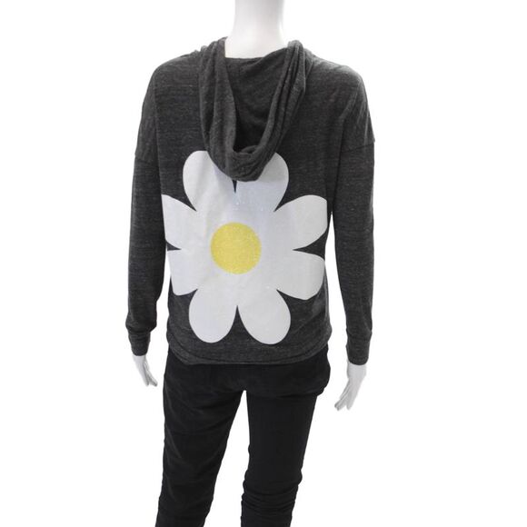 Hipchik Couture Womens Floral Print Drawstring Zipped Hooded Jacket Gray Size XS - Picture 3 of 6